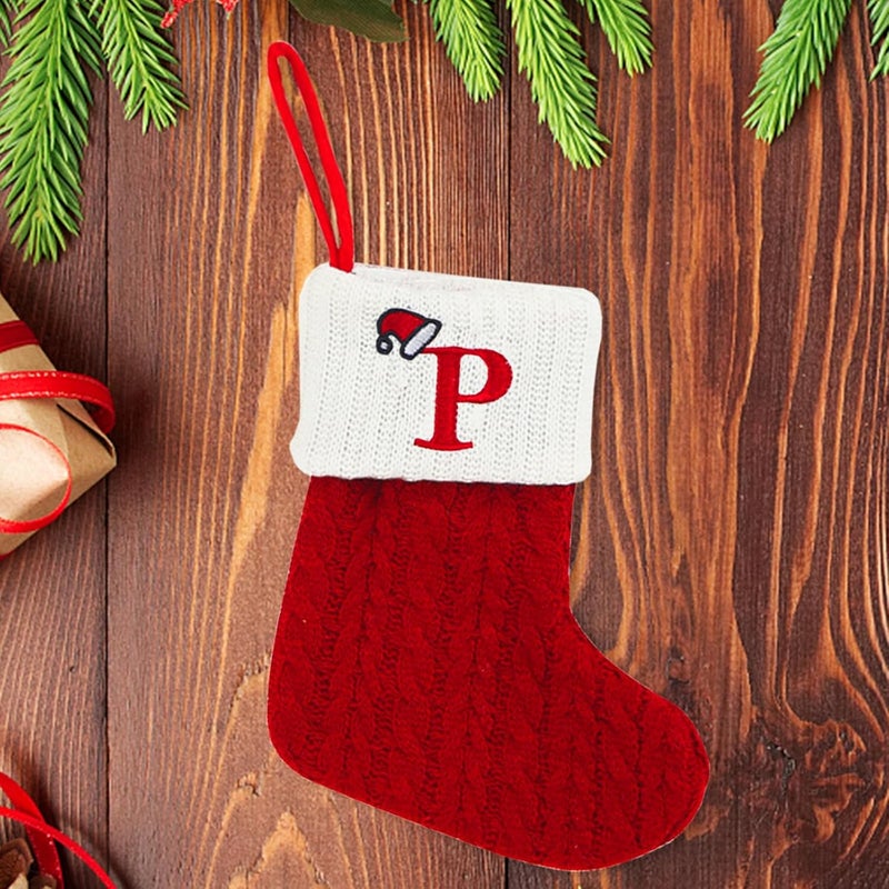 Heureppy Christmas Stockings Small Xmas English Letters Hanging Stockings Christmas Socks Double Sided Fireplace Hanging Stockings for Christmas Party Decoration New Year Party Gift Favors Supplies (Letter P) - Image 5